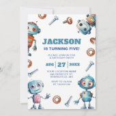 水彩可愛いロボット子供の誕生日招待状 招待状 (正面)