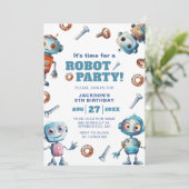 水彩可愛いロボット子供の誕生日 招待状 (スタンド正面)