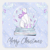 水彩可愛い冬の極熊スノーグローブ スクエアシール (正面)