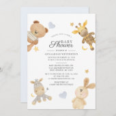 水彩可愛い動物の赤モダンちゃんシャワー 招待状 (正面/裏面)