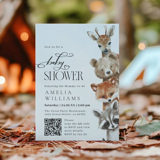 水彩可愛い動物モダンQRコード招待状 招待状