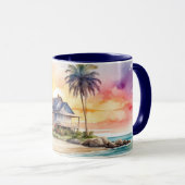水彩可愛い夕日ビーチとコテージマグカップ マグカップ (正面右)