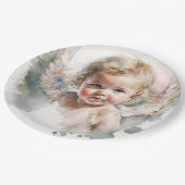 水彩可愛い天使ベビーバプテスマ ペーパープレート (アングル)