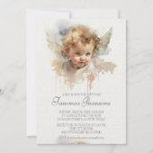 水彩可愛い天使ベビーバプテスマ 招待状 (正面)