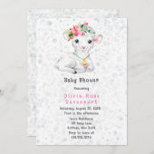 水彩可愛い子羊と花模様赤ちゃんシャワー 招待状 (正面/裏面)
