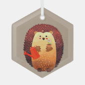 水彩可愛い小さなハリネズミ園芸動物 ガラスオーナメント (正面)