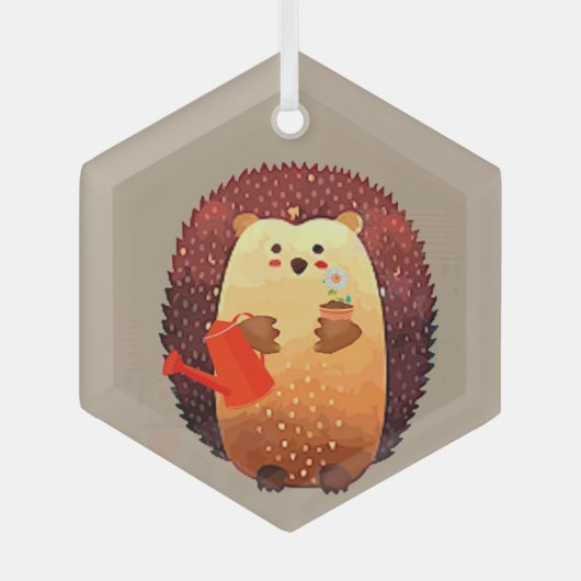 水彩可愛い小さなハリネズミ園芸動物 ガラスオーナメント (正面)