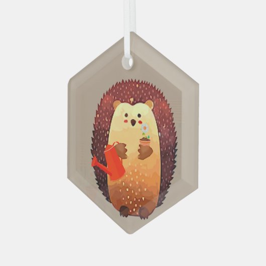 水彩可愛い小さなハリネズミ園芸動物 ガラスオーナメント (正面左)