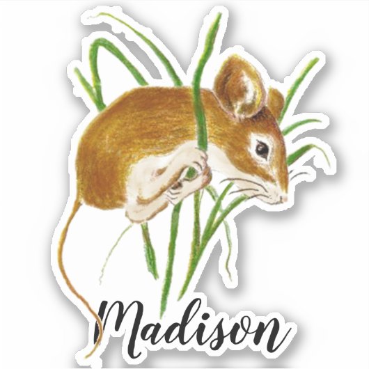 水彩可愛い小さなマウス動物名前をカスタムする シール (正面)