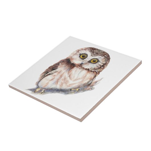 水彩可愛い小ショック見たフクロウ鳥 タイル (側面)