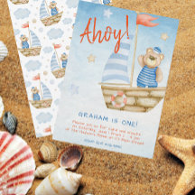 水彩可愛い帆船ベア誕生日パーティー