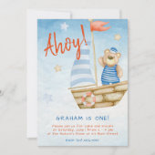 水彩可愛い帆船ベア誕生日パーティー 招待状 (正面)