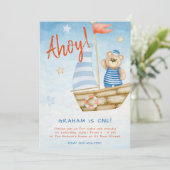 水彩可愛い帆船ベア誕生日パーティー 招待状 (スタンド正面)