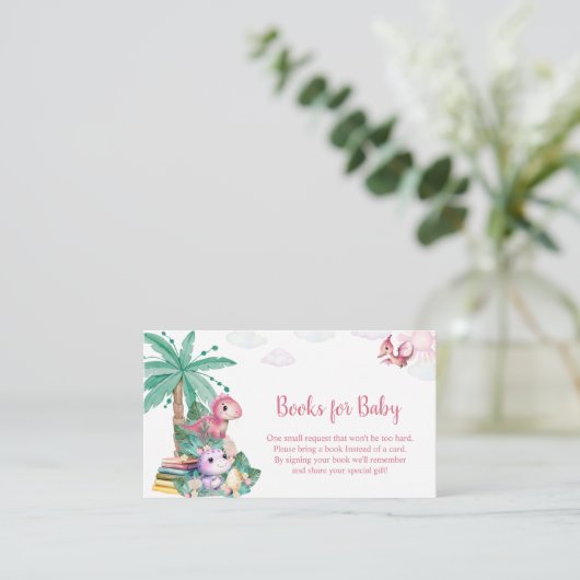 水彩可愛い恐竜の女の子ベビーシャワー エンクロージャーカード (スタンド正面)