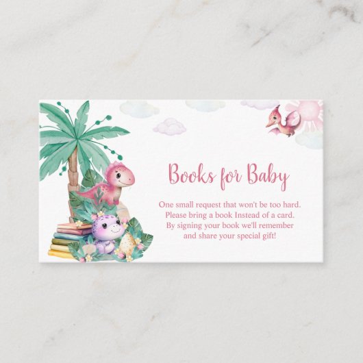 水彩可愛い恐竜の女の子ベビーシャワー エンクロージャーカード (正面)