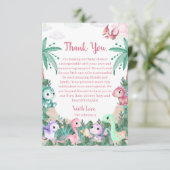 水彩可愛い恐竜の女の子ベビーシャワー サンキューカード (スタンド正面)