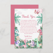 水彩可愛い恐竜の女の子ベビーシャワー サンキューカード (正面/裏面)