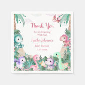 水彩可愛い恐竜の女の子ベビーシャワー スタンダードカクテルナプキン (正面)