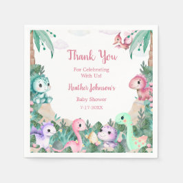 水彩可愛い恐竜の女の子ベビーシャワー スタンダードカクテルナプキン