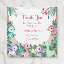 水彩可愛い恐竜の女の子ベビーシャワー フェイバータグ