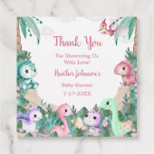 水彩可愛い恐竜の女の子ベビーシャワー フェイバータグ (裏面)