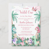 水彩可愛い恐竜の女の子ベビーシャワー 招待状 (正面)