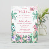 水彩可愛い恐竜の女の子ベビーシャワー 招待状 (スタンド正面)