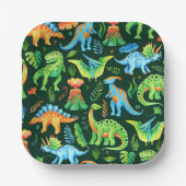 水彩可愛い恐竜の少年の誕生日パーティー ペーパープレート (正面)