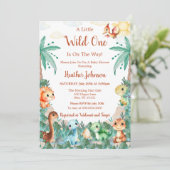 水彩可愛い恐竜の男の子の赤ちゃんシャワー 招待状 (スタンド正面)