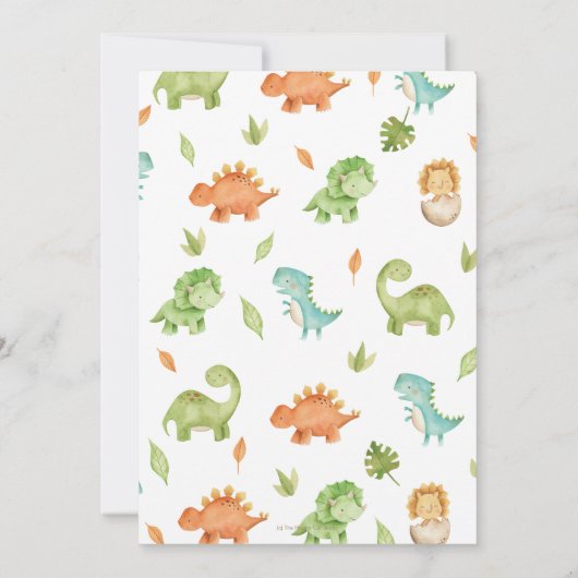 水彩可愛い恐竜の緑の少年誕生日 招待状 (裏面)