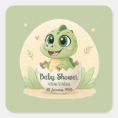 水彩可愛い恐竜の緑の男の子の赤ちゃんシャワー スクエアシール (正面)