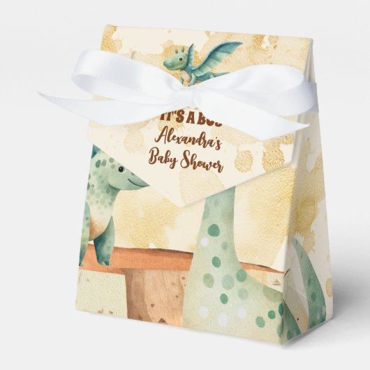 水彩可愛い恐竜の緑の男の子の赤ちゃんシャワー フェイバーボックス (正面サイド)