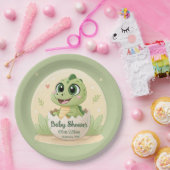 水彩可愛い恐竜の緑の男の子の赤ちゃんシャワー ペーパープレート (パーティー)