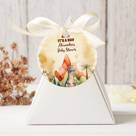 水彩可愛い恐竜の緑の男の子の赤ちゃんシャワー ラウンドシール