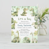 水彩可愛い恐竜の緑の男の子の赤ちゃんシャワー 招待状 (スタンド正面)