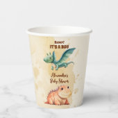 水彩可愛い恐竜の緑の男の子の赤ちゃんシャワー 紙コップ (裏面)