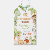 水彩可愛い恐竜の緑3歳の誕生日 ギフトタグ (正面)
