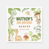 水彩可愛い恐竜の緑3歳の誕生日 スタンダードカクテルナプキン (正面)