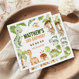 水彩可愛い恐竜の緑3歳の誕生日 スタンダードカクテルナプキン