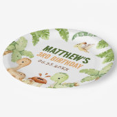 水彩可愛い恐竜の緑3歳の誕生日 ペーパープレート (アングル)