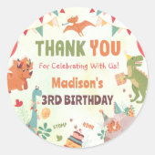 水彩可愛い恐竜の誕生日パーティーステッカー ラウンドシール (正面)