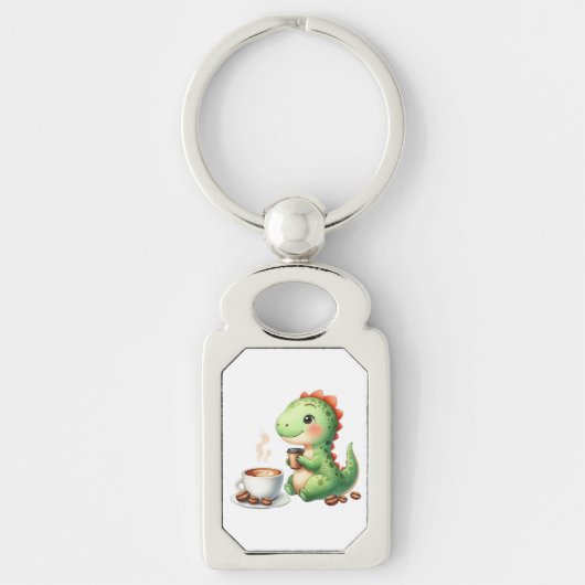 水彩可愛い恐竜の長方形メタルキーチェーン キーホルダー (正面)