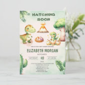 水彩可愛い恐竜ハッチングもうすぐ赤ちゃんシャワー 招待状 (スタンド正面)