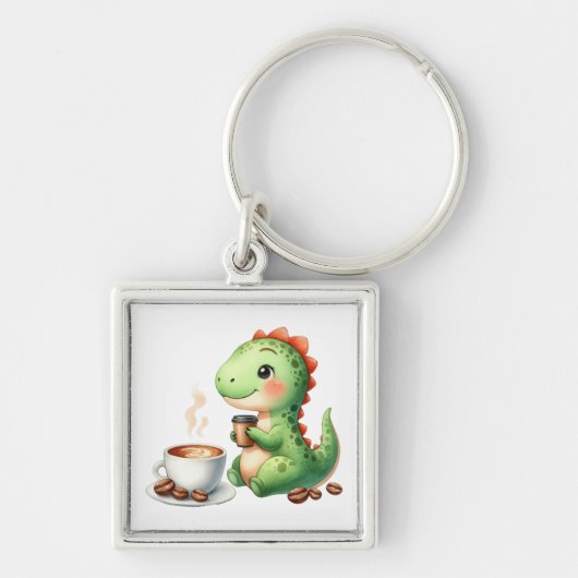 水彩可愛い恐竜プレミアムスクウェアKeychain キーホルダー (正面)