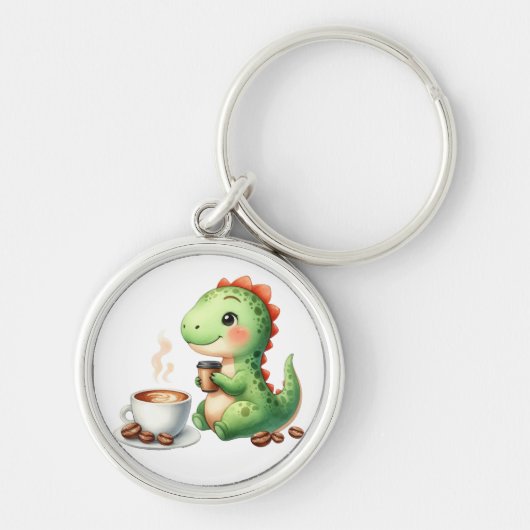 水彩可愛い恐竜プレミアムラウンドキーチェーン キーホルダー (正面)
