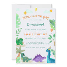 水彩可愛い恐竜1st誕生日招待状