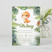 水彩可愛い恐竜Oh boy tropical greenery 招待状 (スタンド正面)