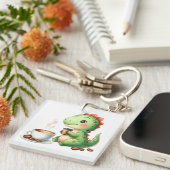 水彩可愛い恐竜Tレックス飲みアクリル キーホルダー (正面右)