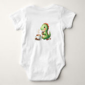水彩可愛い恐竜Tレックス飲みコーヒー ベビーボディスーツ (裏面)