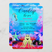 水彩可愛い海獣誕生日パーティー 招待状 (正面/裏面)